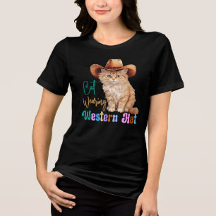 Cat Wearing Western Hat-85246 Tri-Blend Shirt