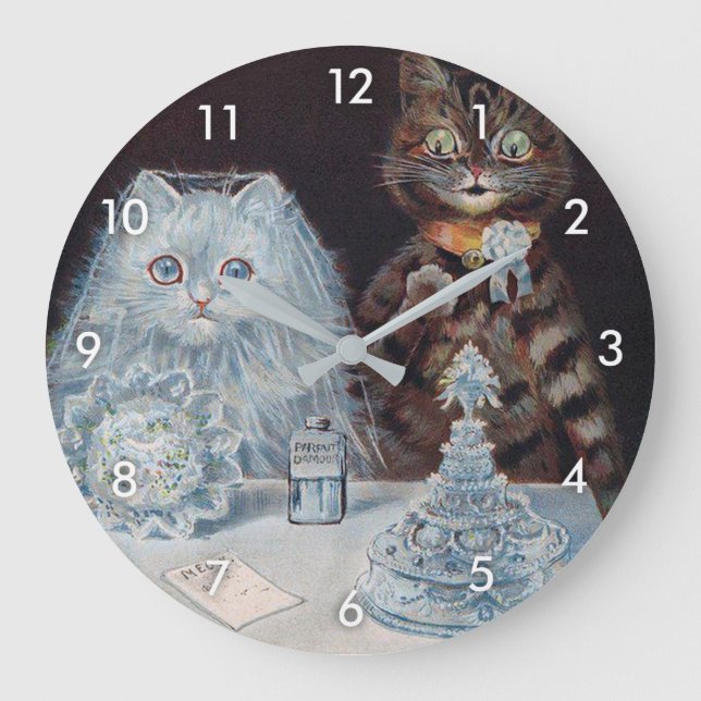 Cat Wedding, Marriage, Bride, Louis Wain Large Clock (Front)