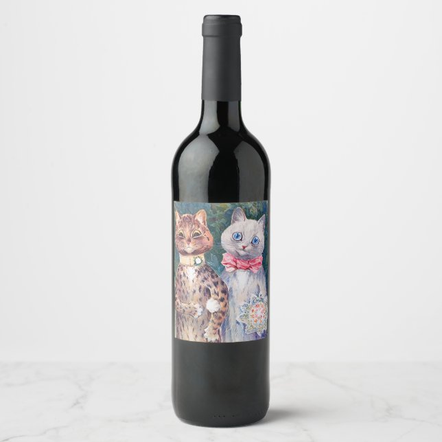 Cat Wedding, Marriage, Bride, Louis Wain Wine Label (Front)