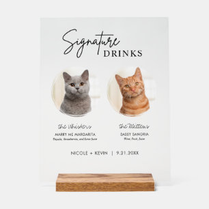 Cat Wedding Signature Drinks Cocktail Bar Frosted Acrylic Sign