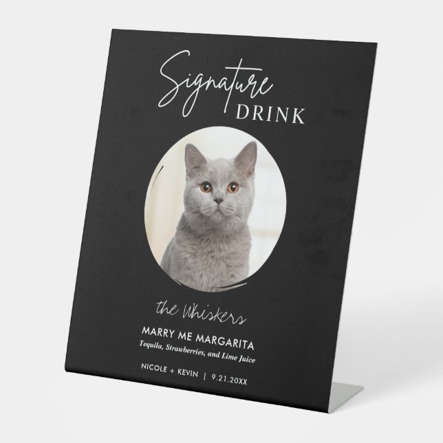 Cat Wedding Signature Drinks Cocktail Bar Pedestal Pedestal Sign (Front)