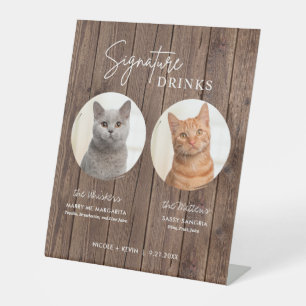 Cat Wedding Signature Drinks Cocktail Bar Wood Pedestal Sign