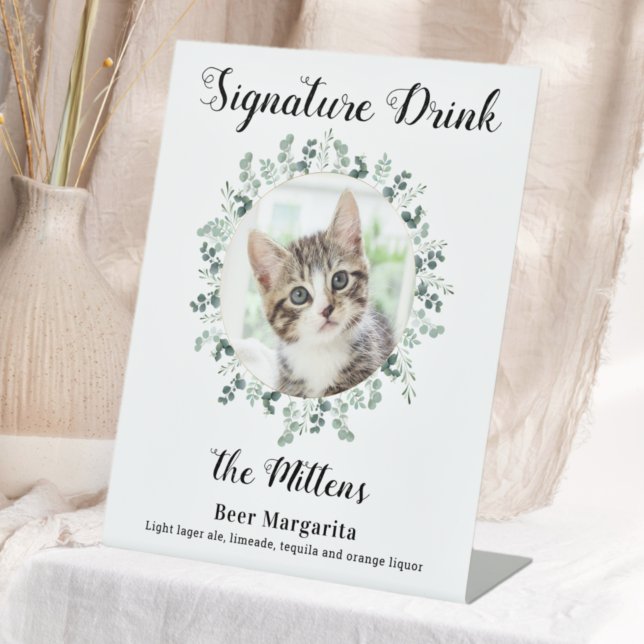 Cat Wedding Signature Drinks Photo Cocktail Bar  Pedestal Sign (Creator Uploaded)