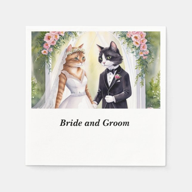 Cat Wedding themed with Bride and Groom  Napkin (Front)