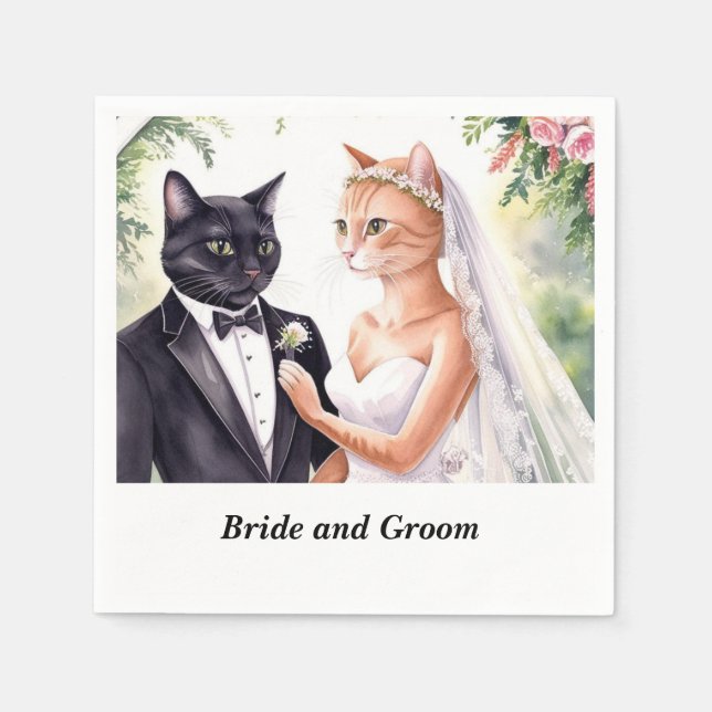 Cat Wedding themed with Bride and Groom  Napkin (Front)