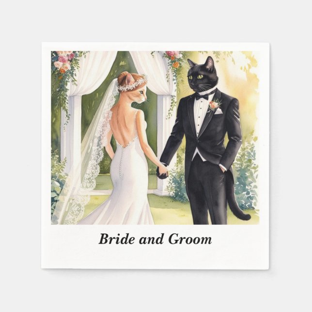 Cat Wedding themed with Bride and Groom  Napkin (Front)