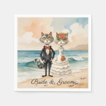 Cat Wedding with Bride and Groom Beach themed