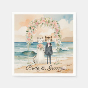 Cat Wedding with Bride and Groom Beach themed Napkin
