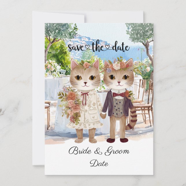 Cat Wedding with Bride and Groom  Save The Date (Front)