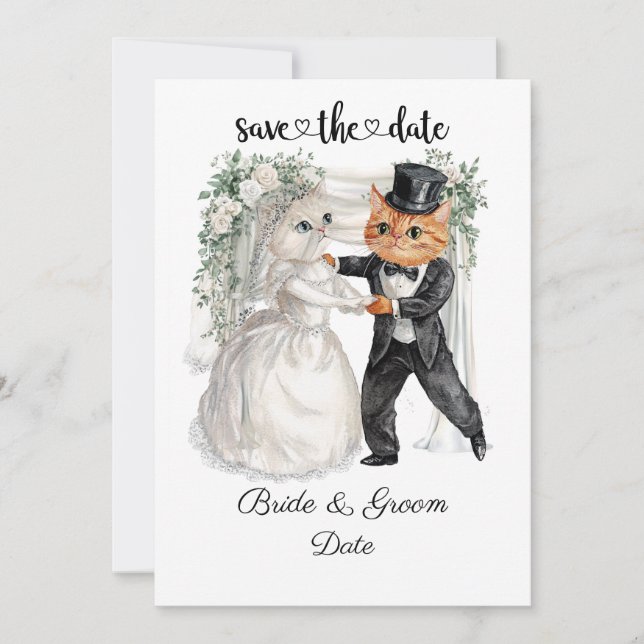 Cat Wedding with Bride and Groom  Save The Date (Front)