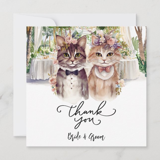 Cat Wedding with Bride and Groom  Thank You Card (Front)