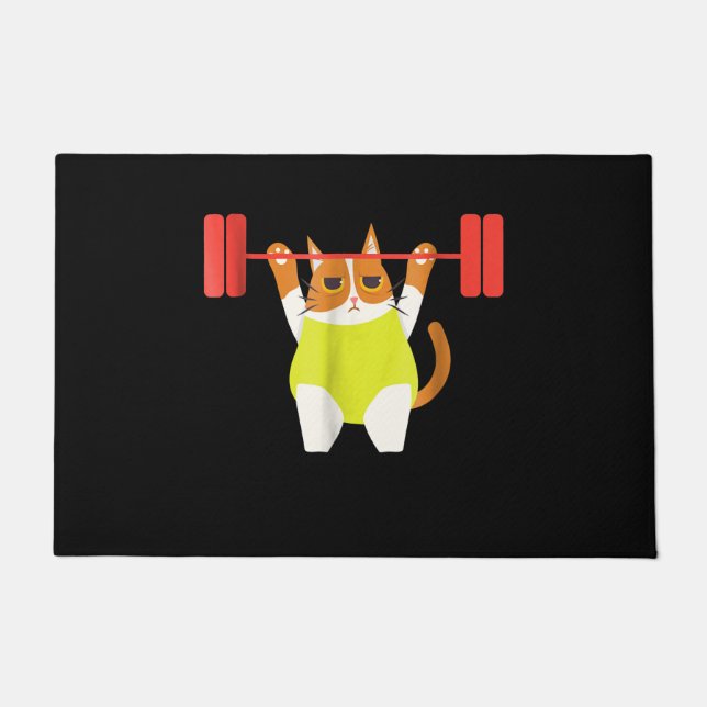 Cat Weight Lifting Funny Cat Lover Workout Doormat (Front)