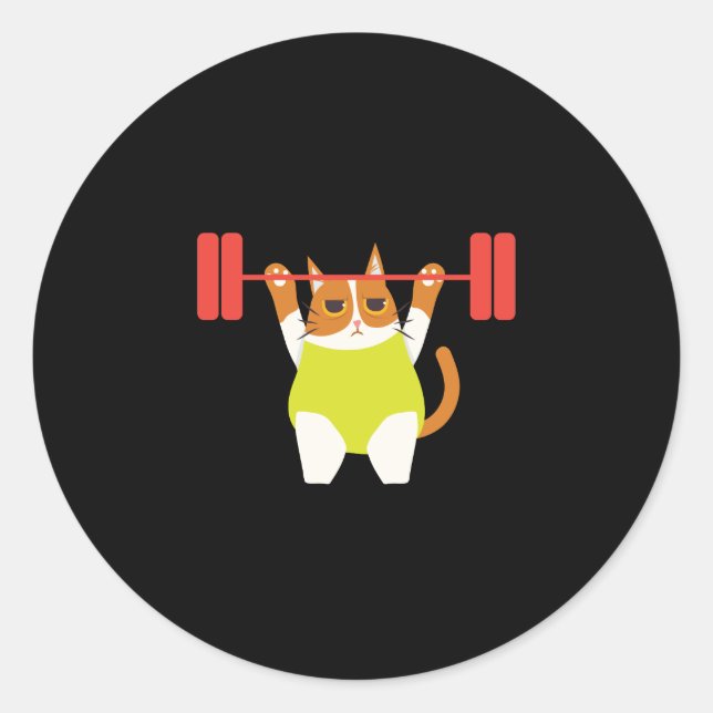 Cat Weight Lifting Funny Cat Lover Workout Fitness Classic Round Sticker (Front)