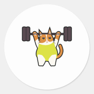 Cat Weight Lifting Funny Cat Lover Workout Fitness Classic Round Sticker