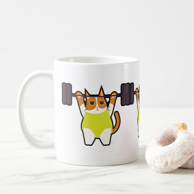 Cat Weight Lifting Funny Cat Lover Workout Fitness Coffee Mug (With Donut)