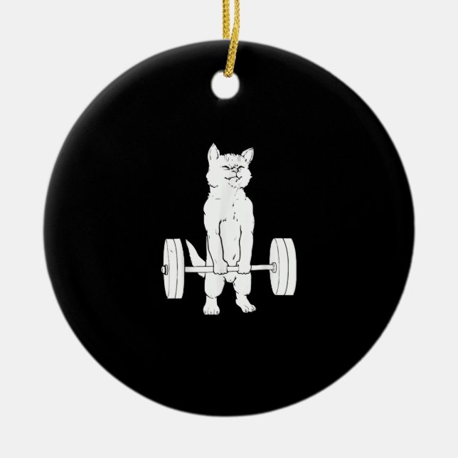 Cat Weightlifting And Gym Ceramic Tree Decoration (Front)