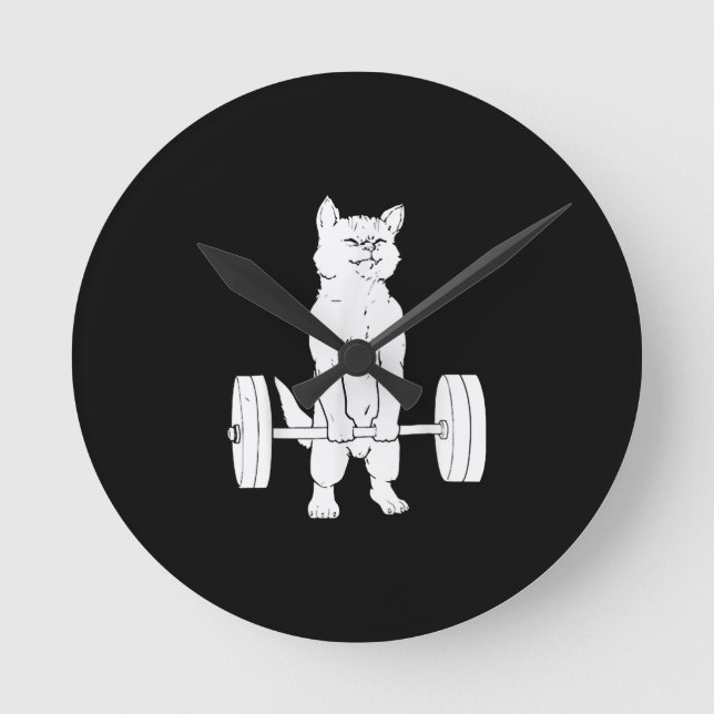Cat Weightlifting And Gym Round Clock (Front)
