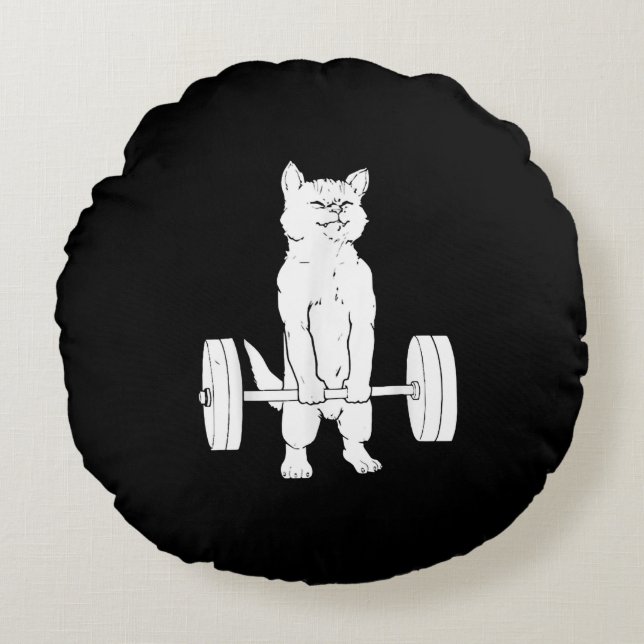 Cat Weightlifting And Gym Round Cushion (Front)