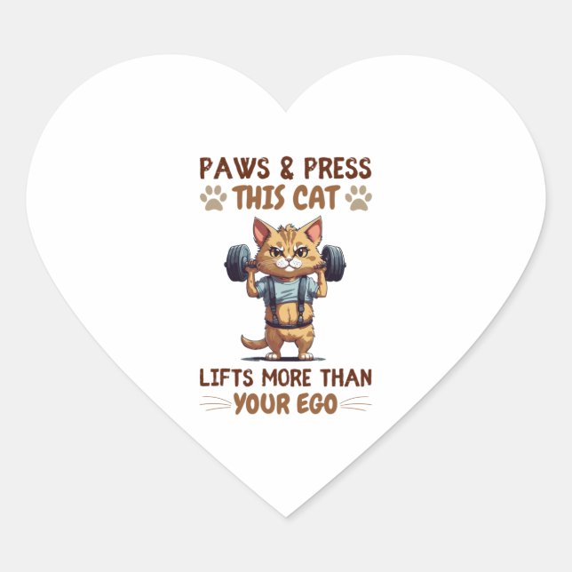 Cat Weightlifting Heart Sticker (Front)