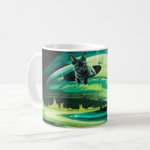 Cat Weird Space Landscape Surreal Coffee Mug Green