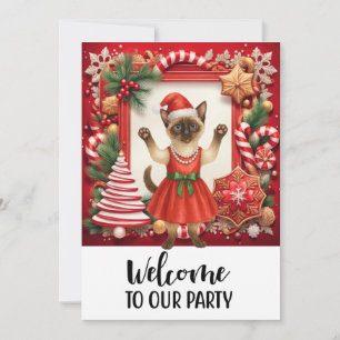 Cat Welcome to Christmas Party  Invitation