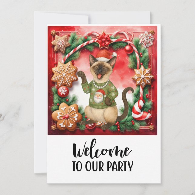 Cat Welcome to Christmas Party  Invitation (Front)