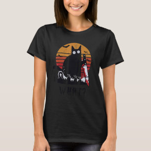 Cat Wha Black Cat With Knife Killer Halloween T-Shirt