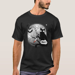 Cat What Assassin Murderous Cat & Knife Halloween T-Shirt