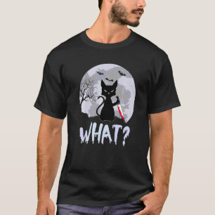 Cat What  Black Cat Murderous Cat With Knife Hallo T-Shirt