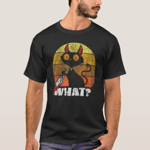 Cat What  Black Cat With Knife Humourous Halloween T-Shirt