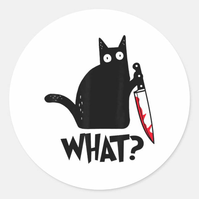 Cat What_ Funny Black Cat  Classic Round Sticker (Front)
