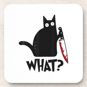 Cat What_ Funny Black Cat Coaster