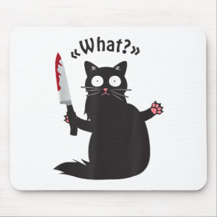 Cat What_ Funny Black Cat Fun Murderous Cat With K Mouse Mat