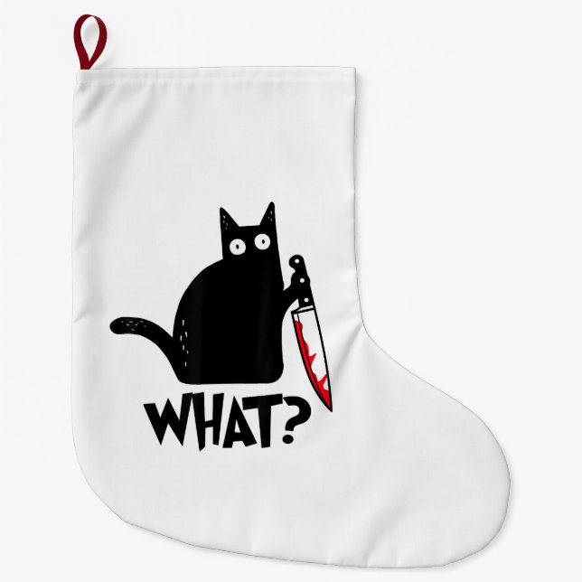 Cat What_ Funny Black Cat  Large Christmas Stocking (Front)