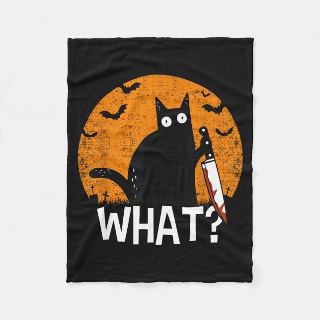 Cat What_ Funny Black Cat Murderous Cat With Knife Fleece Blanket (Front)