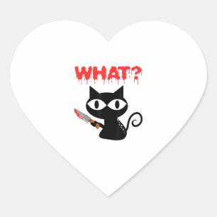 Cat What Funny Black Cat Murderous Cat With Knife Heart Sticker