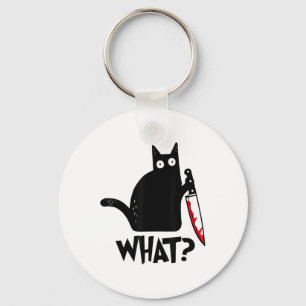Cat What Funny Black Cat Murderous Cat With Knife  Key Ring