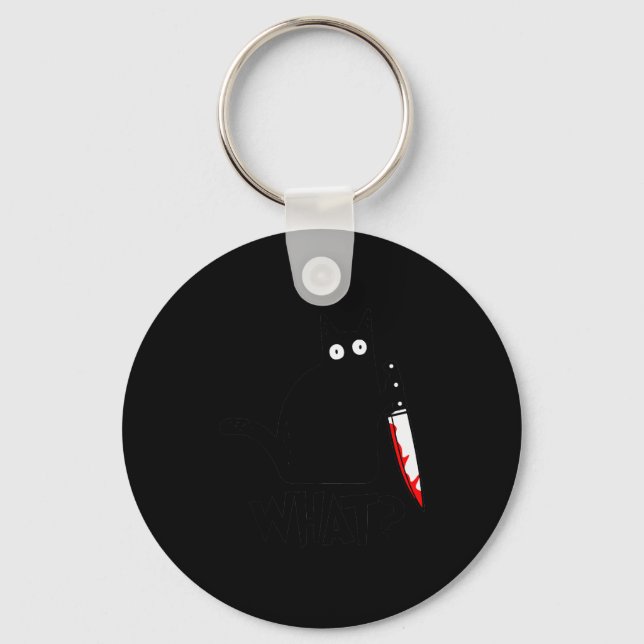 Cat What_ Funny Black Cat Murderous Cat With Knife Key Ring (Front)
