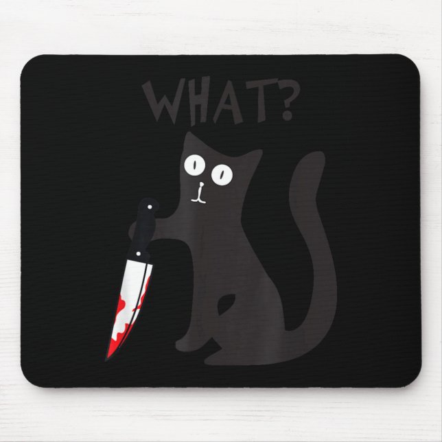Cat What_ Funny Black Cat Murderous Cat With Knife Mouse Mat (Front)