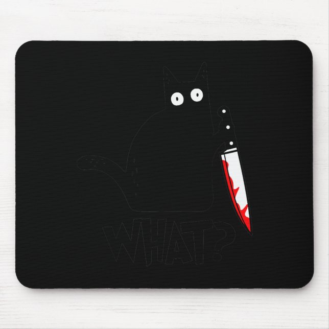 Cat What_ Funny Black Cat Murderous Cat With Knife Mouse Mat (Front)