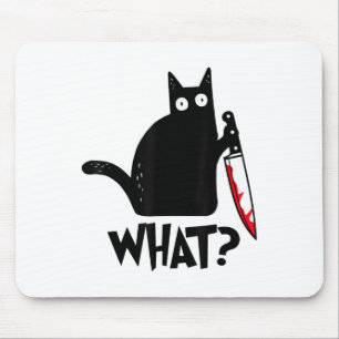 Cat What Funny Black Cat Murderous Cat With Knife Mouse Mat