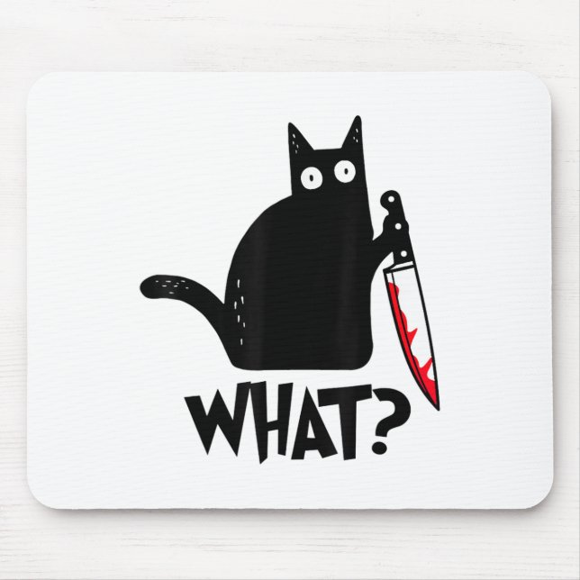 Cat What Funny Black Cat Murderous Cat With Knife  Mouse Mat (Front)