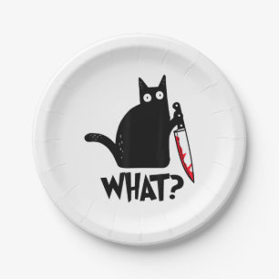Cat What_ Funny Black Cat Paper Plate