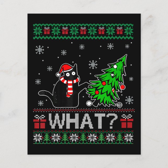 Cat What Funny Black Cat Pushing Christmas Tree (Front)