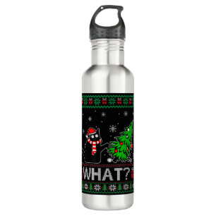 Cat What Funny Black Cat Pushing Christmas Tree 710 Ml Water Bottle