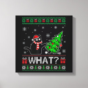 Cat What Funny Black Cat Pushing Christmas Tree Canvas Print