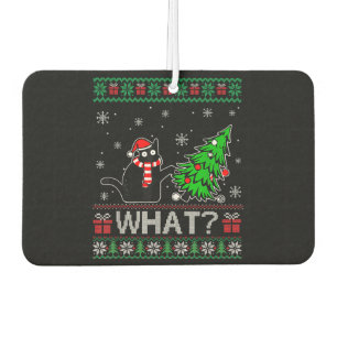 Cat What Funny Black Cat Pushing Christmas Tree Car Air Freshener