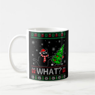 Cat What Funny Black Cat Pushing Christmas Tree Coffee Mug