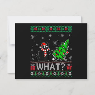 Cat What Funny Black Cat Pushing Christmas Tree Holiday Card