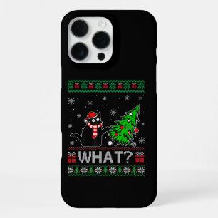 Cat What Funny Black Cat Pushing Christmas Tree iPhone 16 Pro Max Case